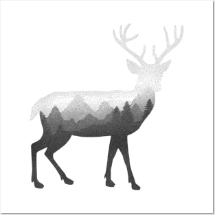 Dramabite Deer Stag Elk Double Exposure Surreal Wildlife Animal Posters and Art